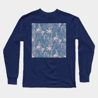 Blue and Pink Tile Flowers Long Sleeve T-Shirt